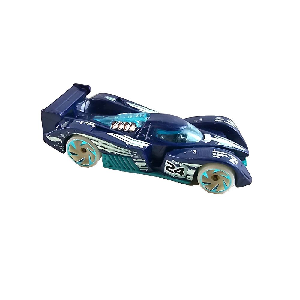 Hot Wheels 24 Ours HW Glow Wheels Blue Teal #24 Race Car Mattel Loose